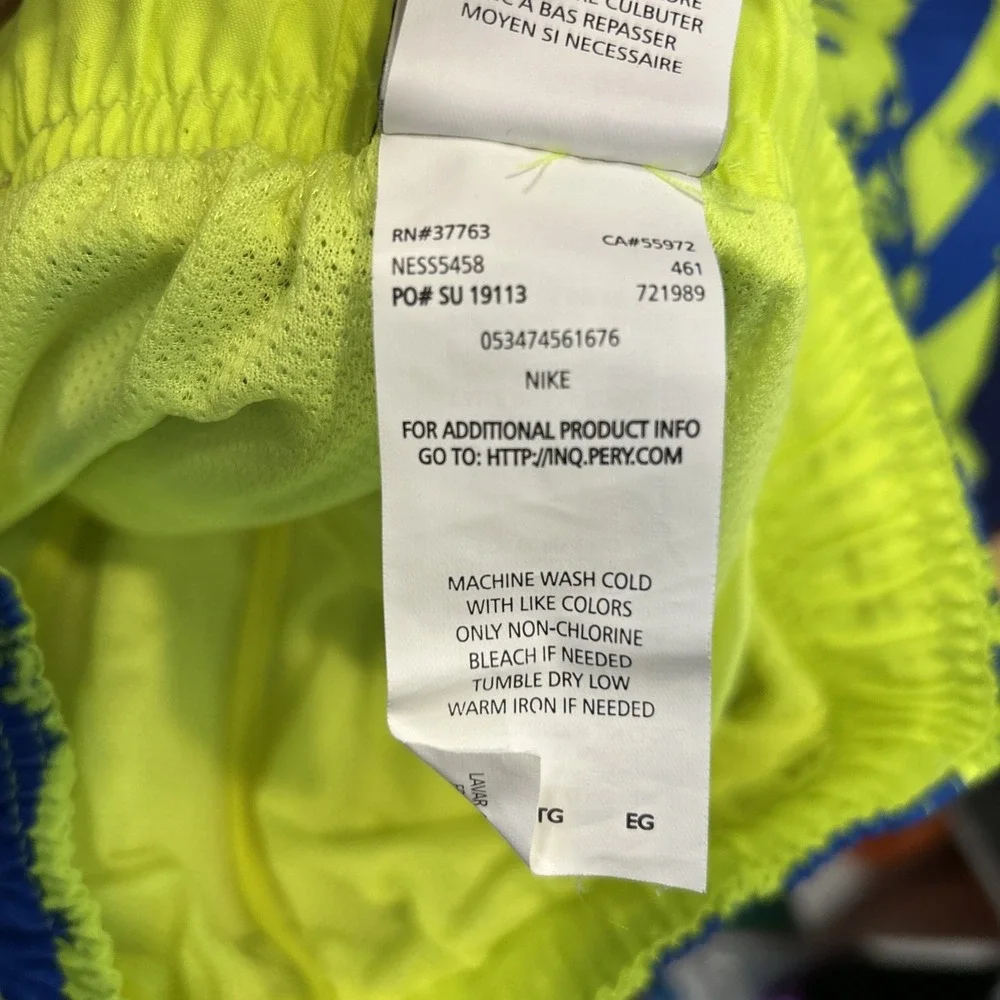 Nike Swim Shorts Boys XL Blue Yellow Striped Lined Drawstring Quick Dry 721989